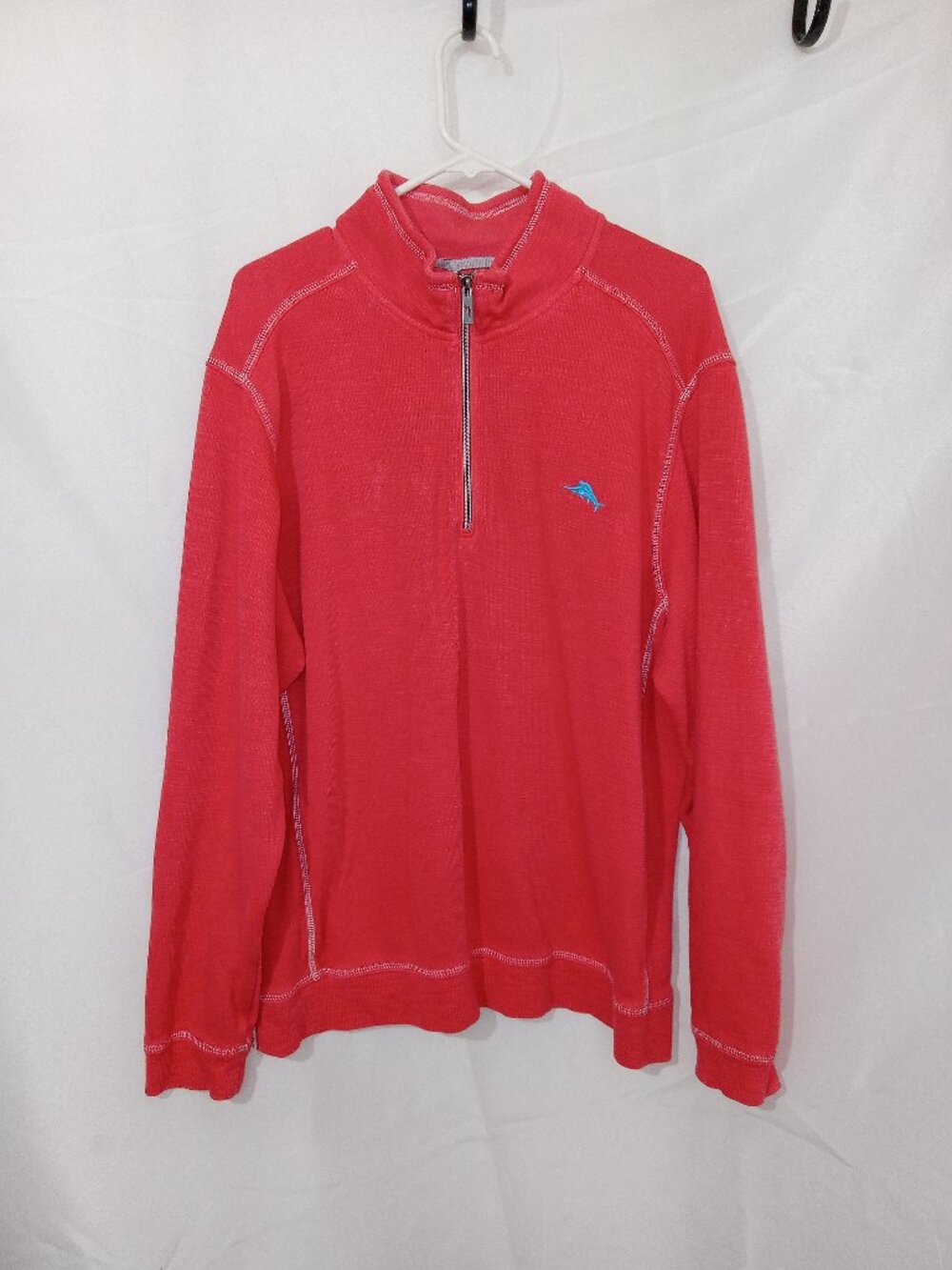 Tommy Bahama Tobago Bay Half-Zip Sweatshirt Blue Marlin XL Salmon Sweater